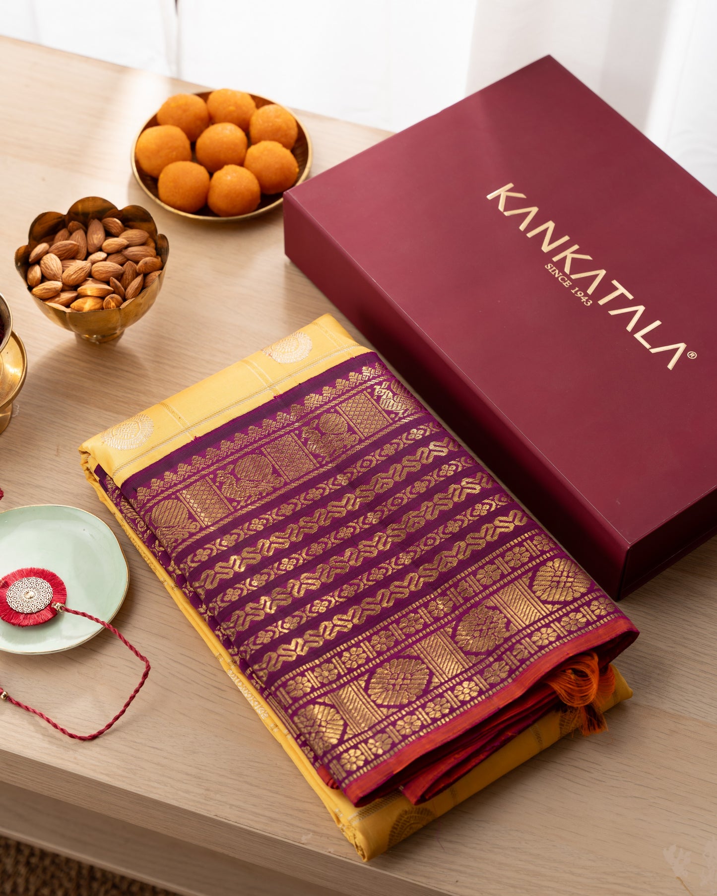 Kanchipuram Silk Checks And Butta Yellow Saree
