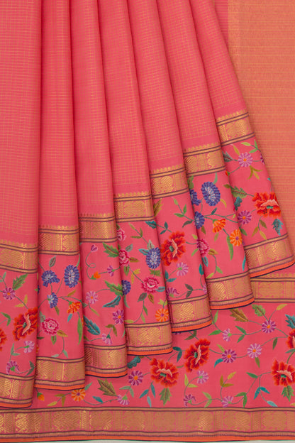 Pettie Point Kanchipuram Silk Checks Pink Saree