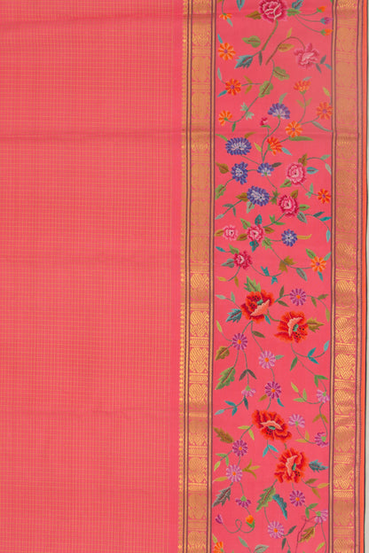 Petite Point Kanchipuram Silk Checks Pink Saree