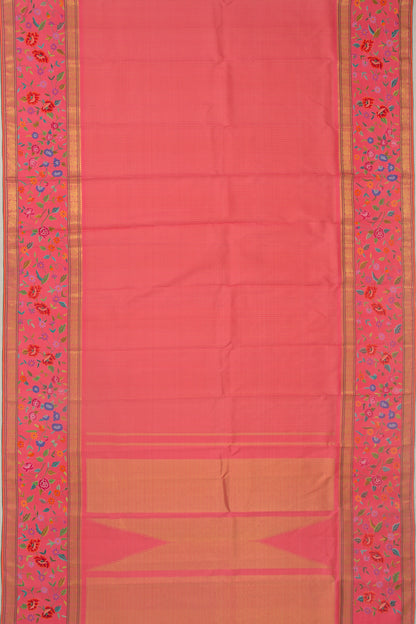Petite Point Kanchipuram Silk Checks Pink Saree