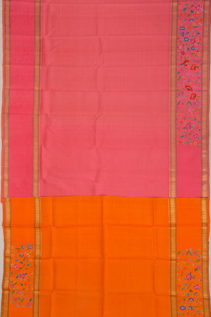 Petite Point Kanchipuram Silk Checks Pink Saree
