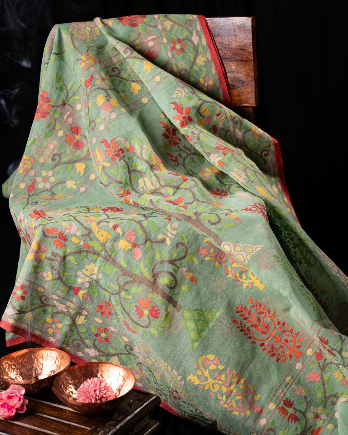 Banarasi Cotton Jamdani Jaal Pastel Green Saree