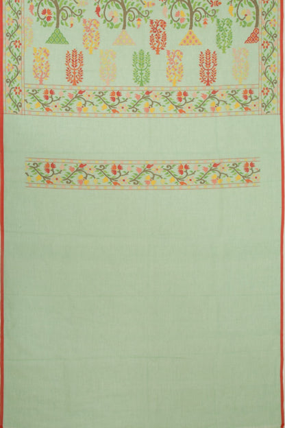 Banarasi Cotton Jamdani Jaal Pastel Green Saree