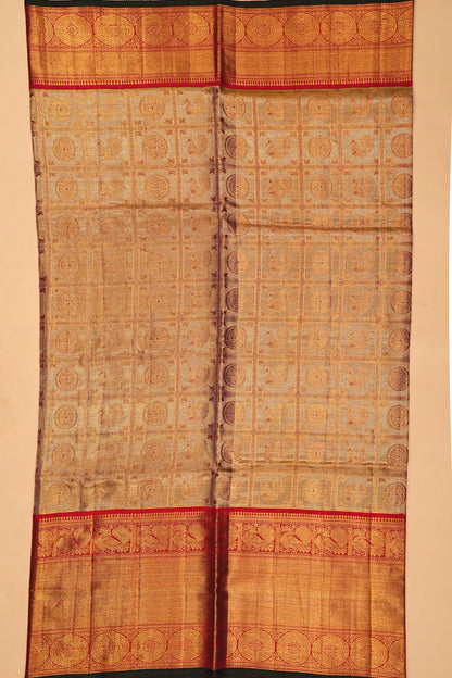 Kanchipuram Silk Tissue Checks And Butta Gold Saree