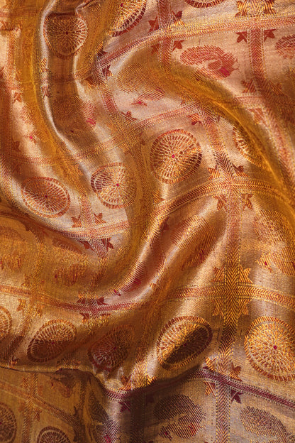 Kanchipuram Silk Tissue Checks And Butta Gold Saree