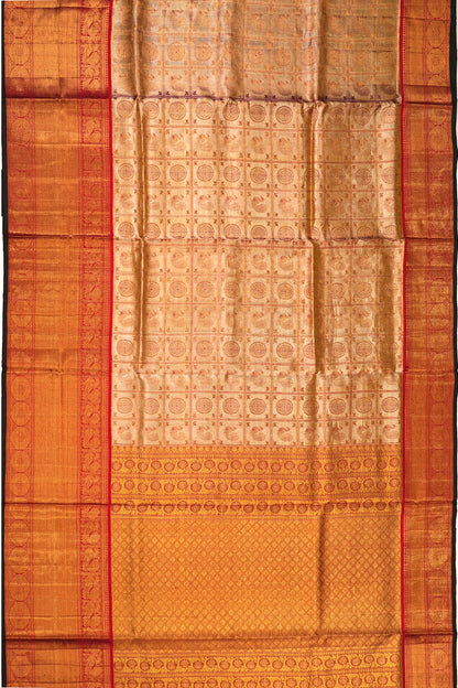 Kanchipuram Silk Tissue Checks And Butta Gold Saree