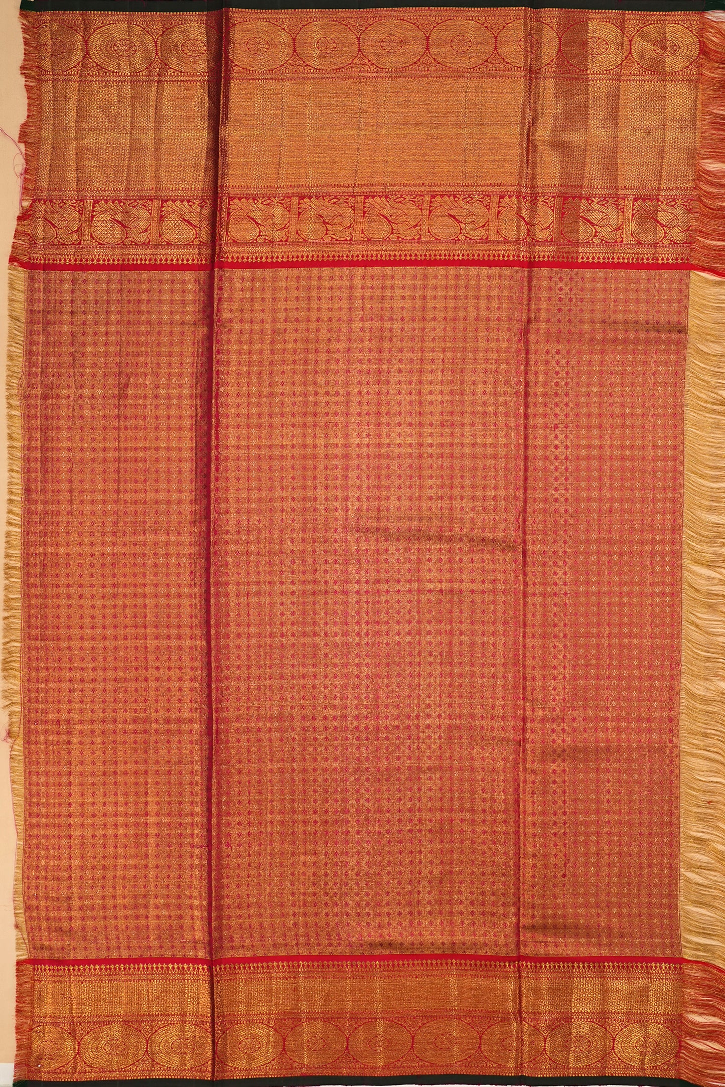 Kanchipuram Silk Tissue Checks And Butta Gold Saree