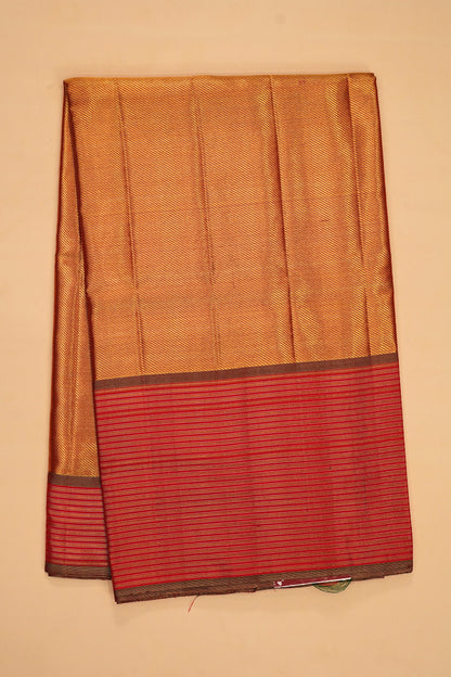 Kanchipuram Silk Tissue Diagonal Lines Gold Saree