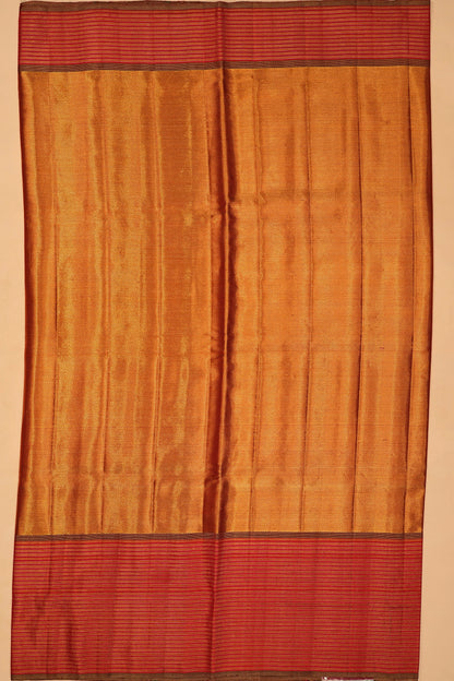 Kanchipuram Silk Tissue Diagonal Lines Gold Saree