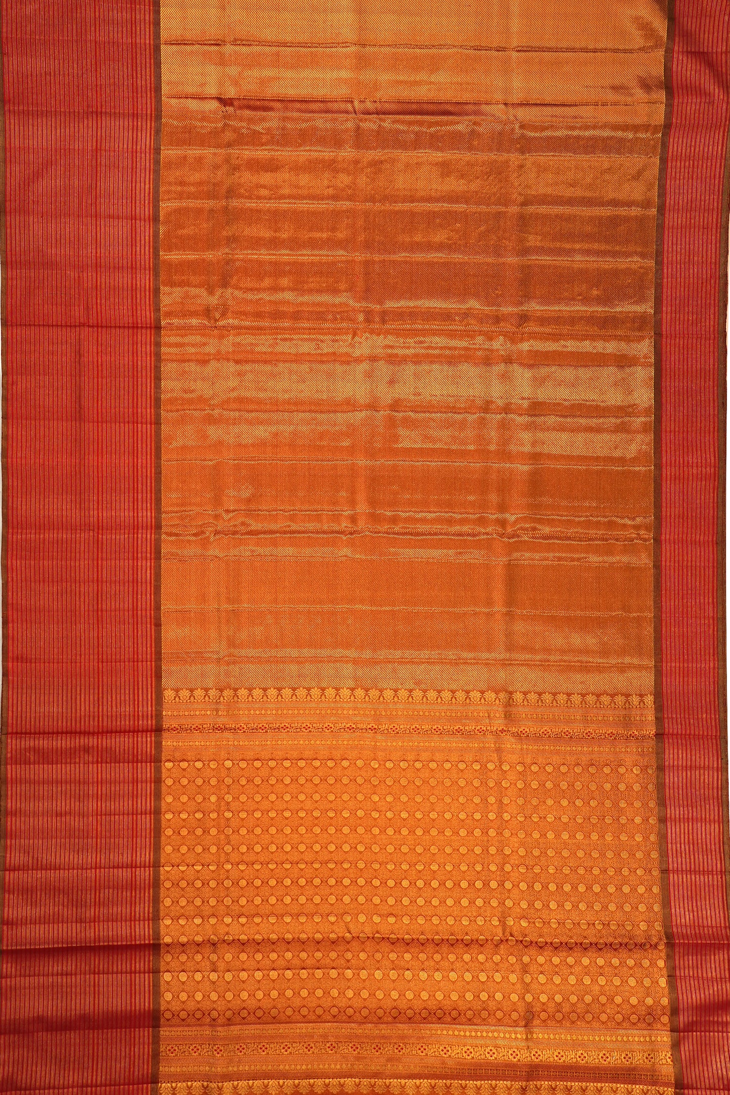 Kanchipuram Silk Tissue Diagonal Lines Gold Saree