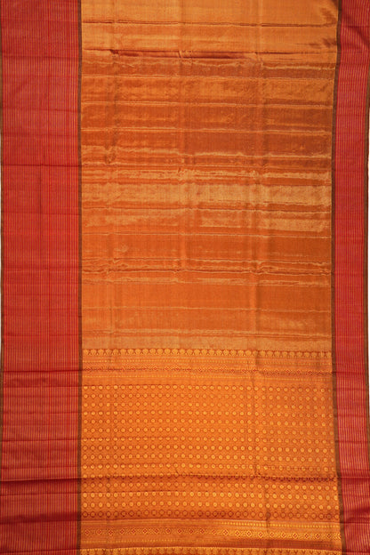 Kanchipuram Silk Tissue Diagonal Lines Gold Saree