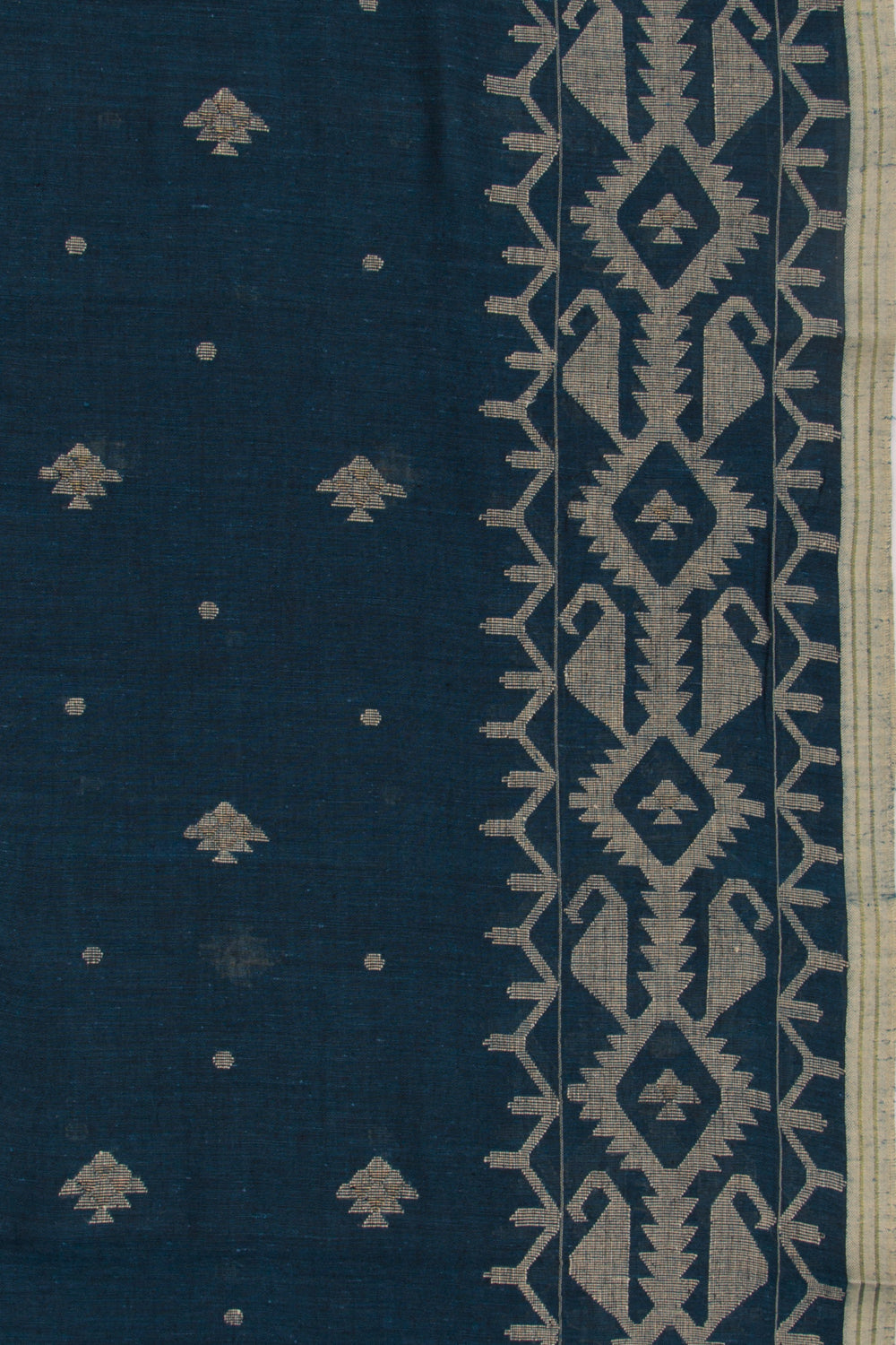 Dhakai Muslin Cotton Jamdani Butta Dark Blue Saree