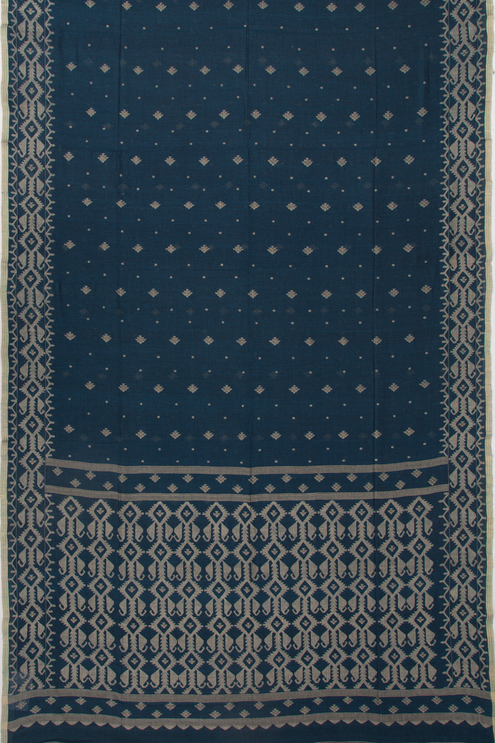 Dhakai Muslin Cotton Jamdani Butta Dark Blue Saree