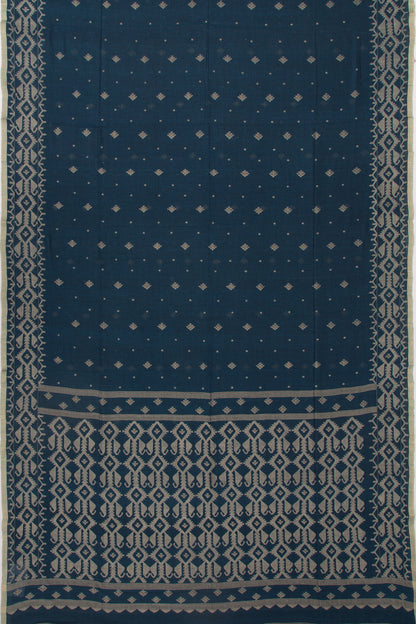 Dhakai Muslin Cotton Jamdani Butta Dark Blue Saree