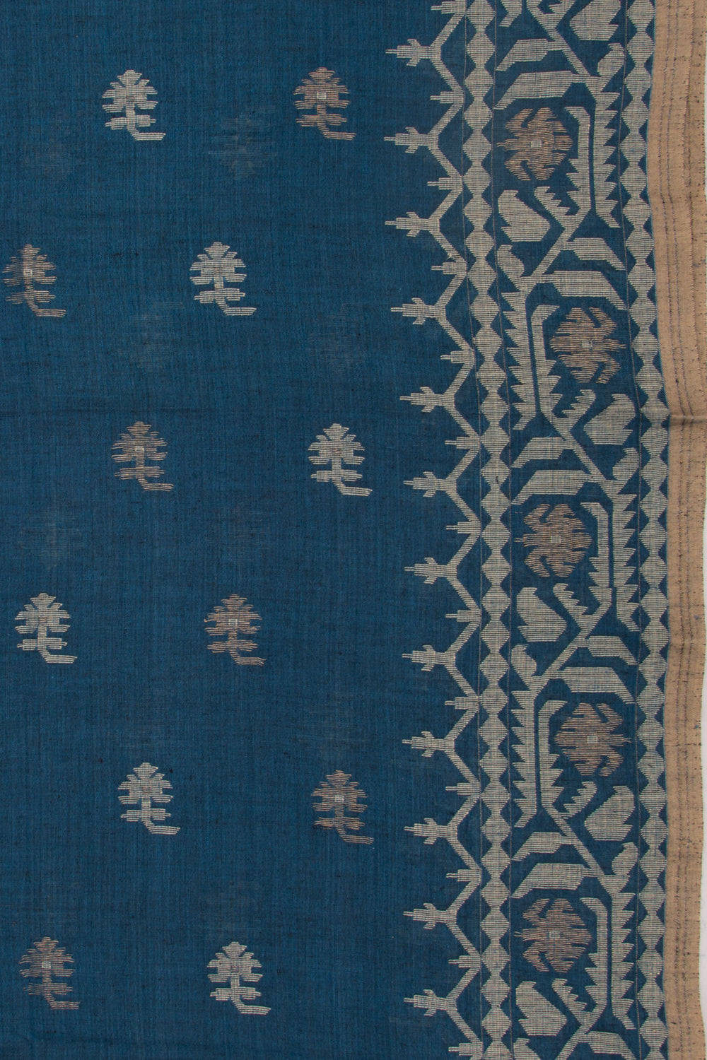 Dhakai Muslin Cotton Jamdani Butta Blue Saree