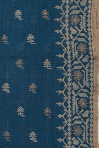Dhakai Muslin Cotton Jamdani Butta Blue Saree