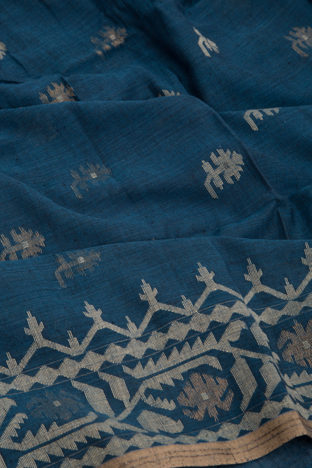 Dhakai Muslin Cotton Jamdani Butta Blue Saree