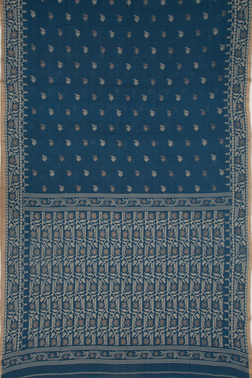 Dhakai Muslin Cotton Jamdani Butta Blue Saree