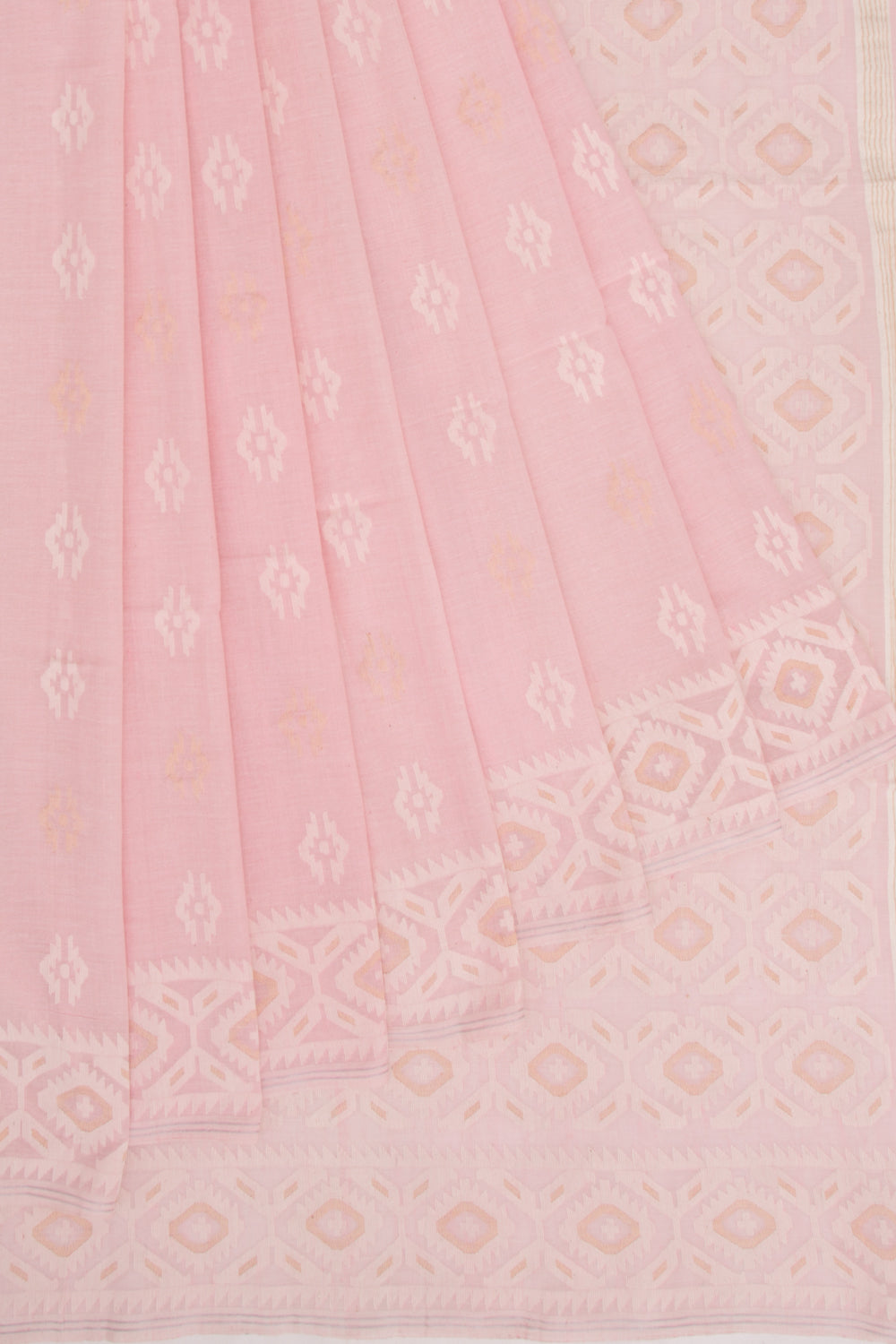 Dhakai Muslin Cotton Jamdani Butta Baby Pink Saree