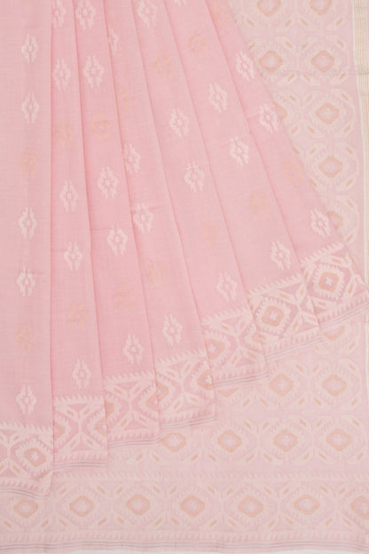 Dhakai Muslin Cotton Jamdani Butta Baby Pink Saree