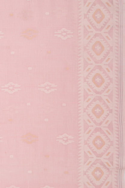 Dhakai Muslin Cotton Jamdani Butta Baby Pink Saree