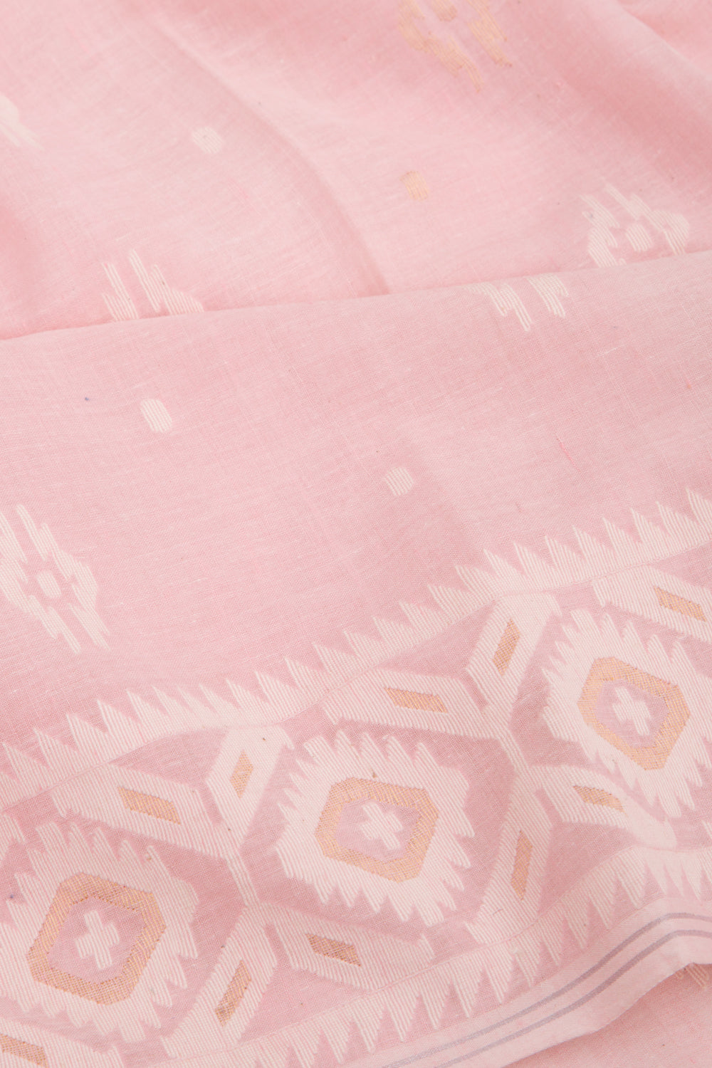 Dhakai Muslin Cotton Jamdani Butta Baby Pink Saree