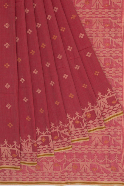 Dhakai Muslin Cotton Jamdani Butta Maroon Saree