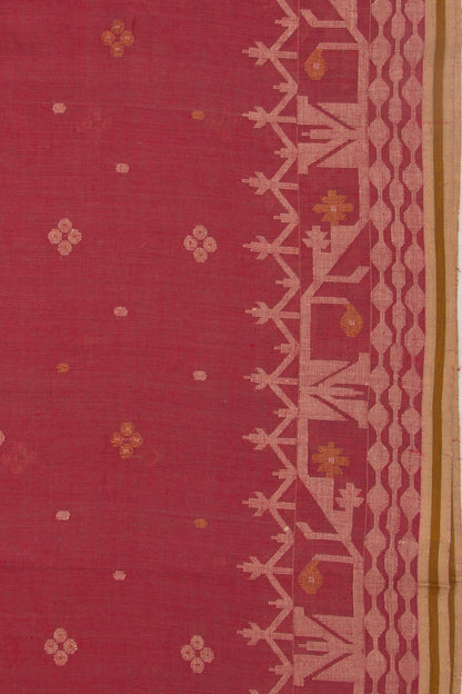 Dhakai Muslin Cotton Jamdani Butta Maroon Saree