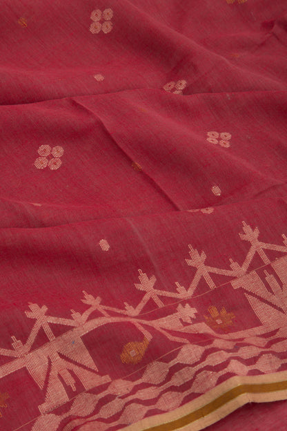 Dhakai Muslin Cotton Jamdani Butta Maroon Saree