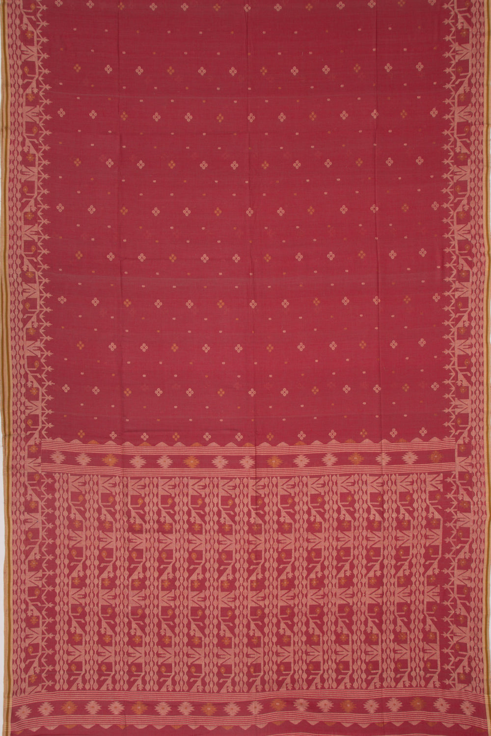 Dhakai Muslin Cotton Jamdani Butta Maroon Saree