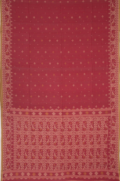 Dhakai Muslin Cotton Jamdani Butta Maroon Saree