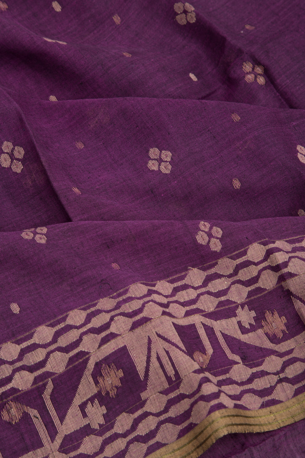Dhakai Muslin Cotton Jamdani Butta Purple Saree
