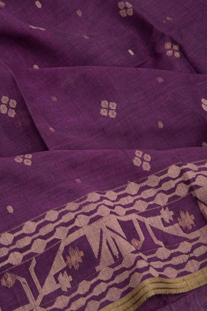 Dhakai Muslin Cotton Jamdani Butta Purple Saree