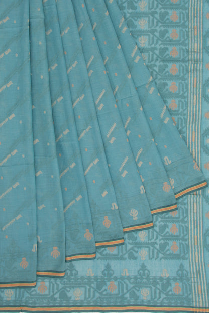 Dhakai Muslin Cotton Jamdani Sky Blue Saree