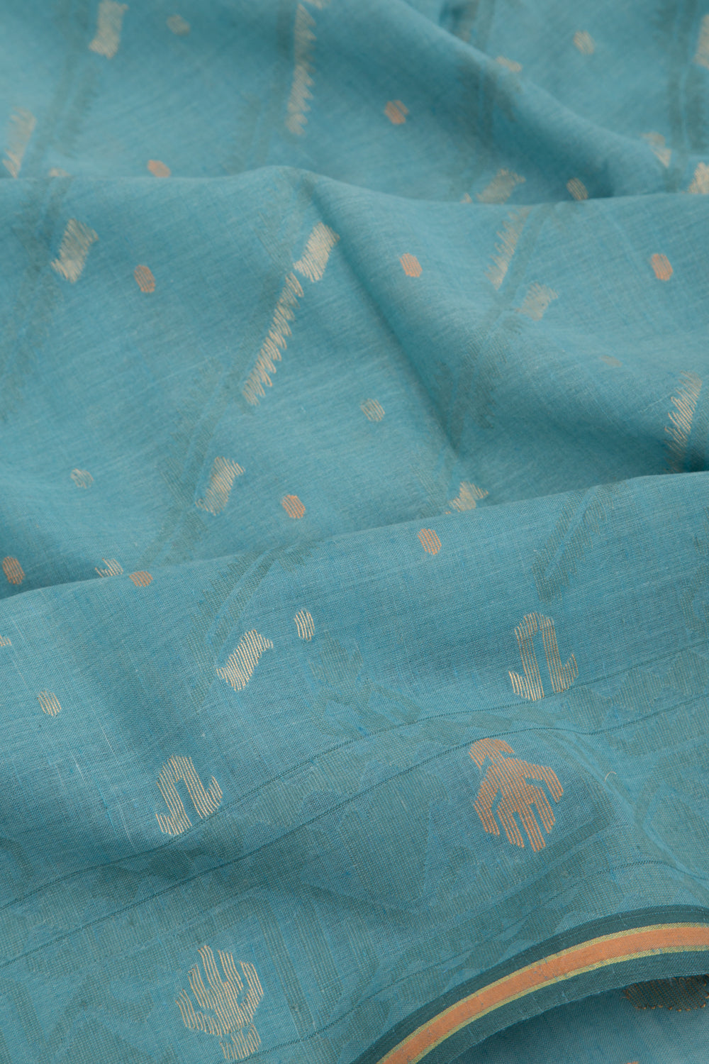 Dhakai Muslin Cotton Jamdani Sky Blue Saree