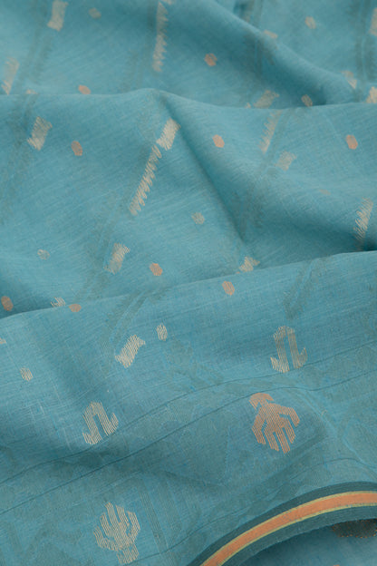 Dhakai Muslin Cotton Jamdani Sky Blue Saree