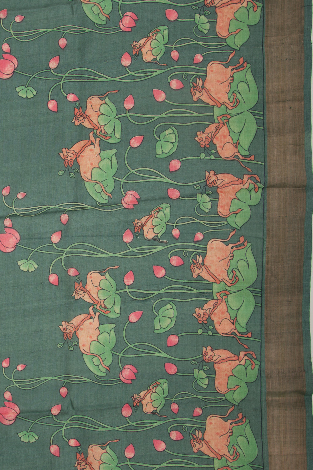 Tussar Pichwai Printed Green Saree