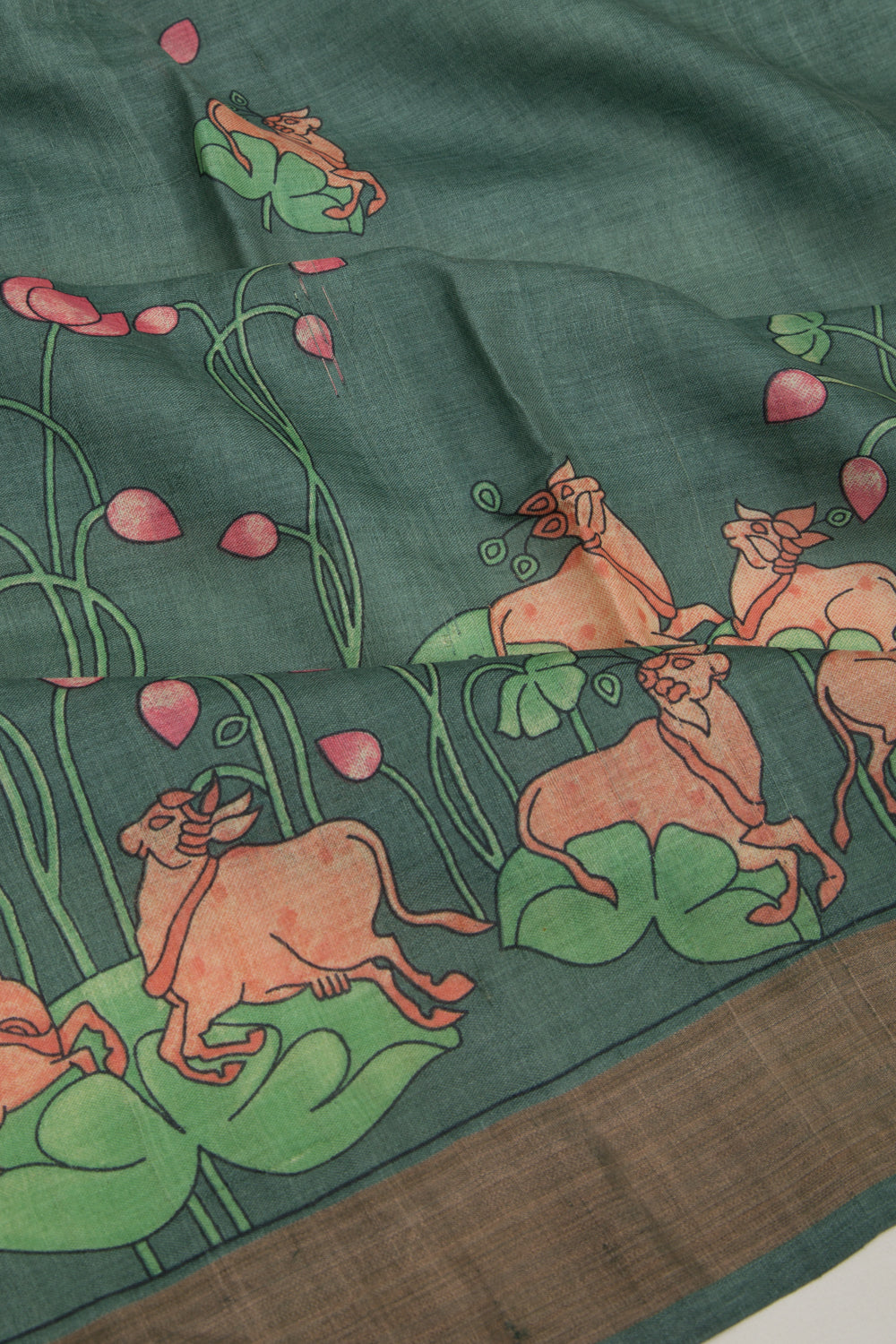Tussar Pichwai Printed Green Saree