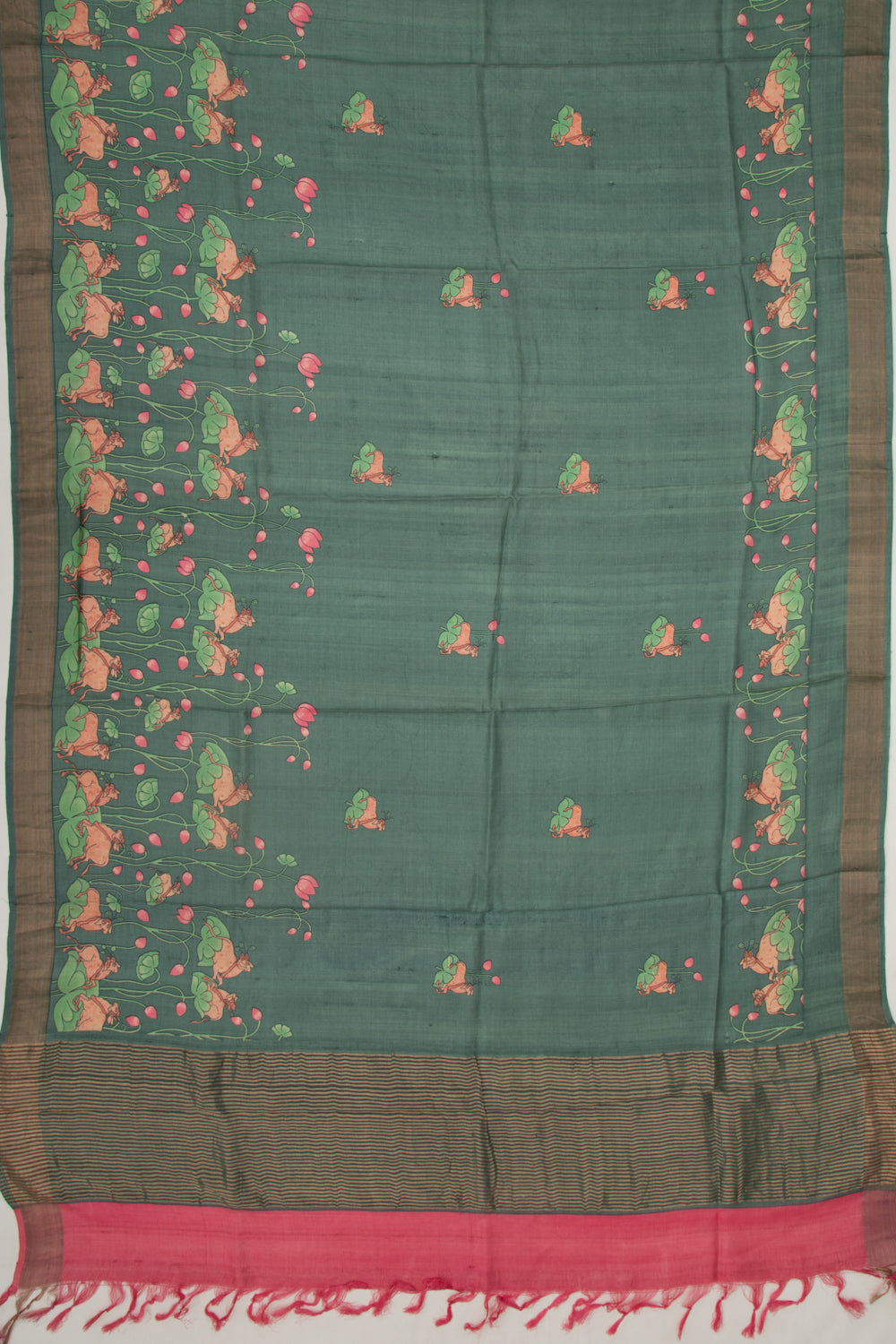 Tussar Pichwai Printed Green Saree