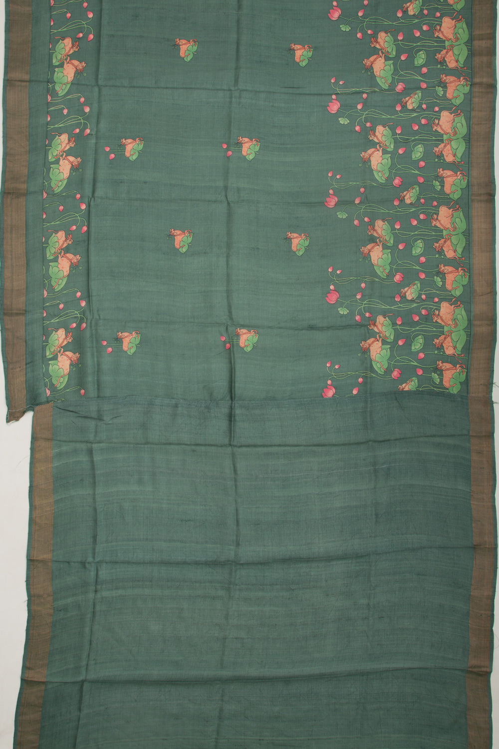 Tussar Pichwai Printed Green Saree