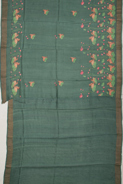 Tussar Pichwai Printed Green Saree