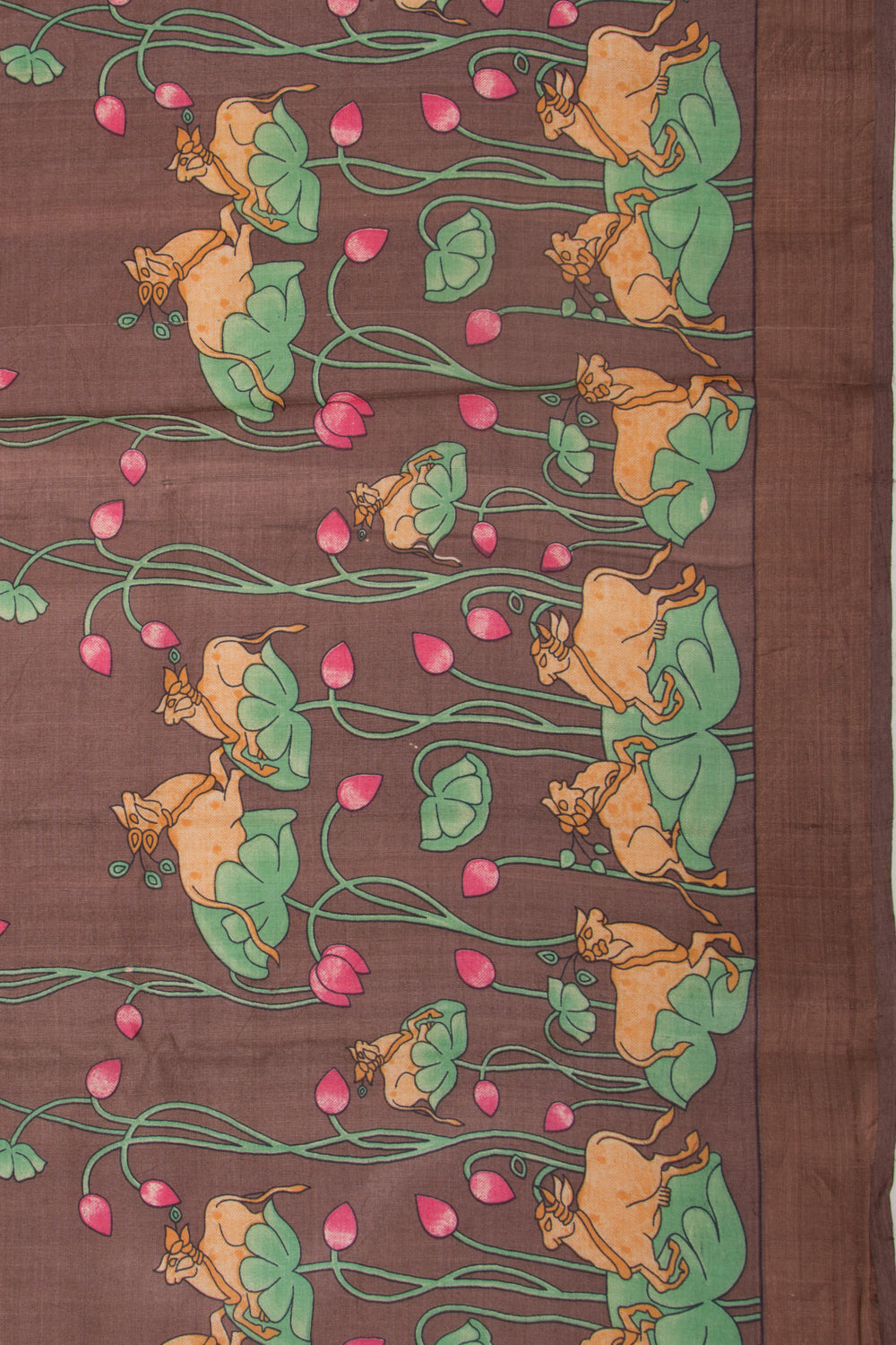 Tussar Pichwai Printed Brown Saree