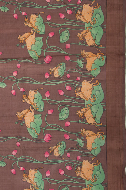Tussar Pichwai Printed Brown Saree