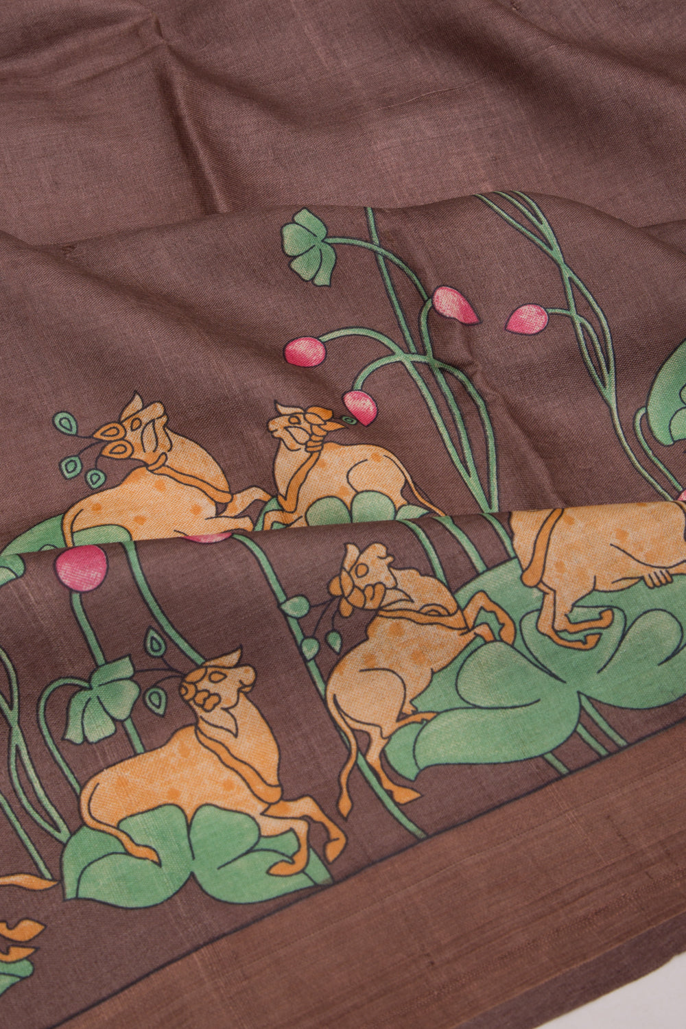 Tussar Pichwai Printed Brown Saree