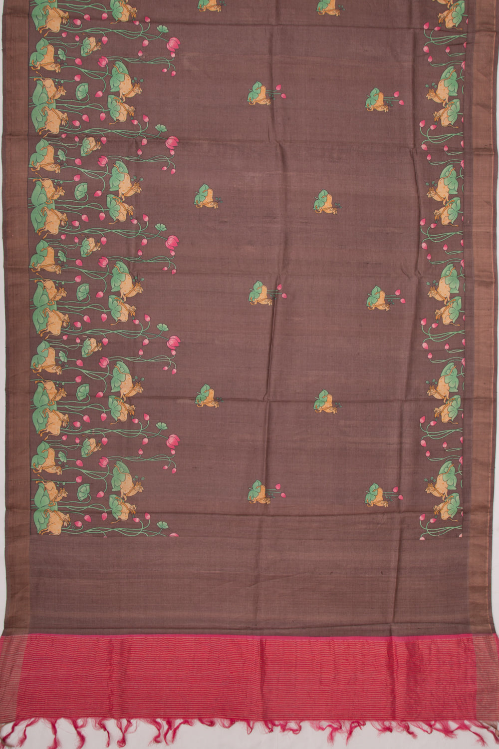 Tussar Pichwai Printed Brown Saree