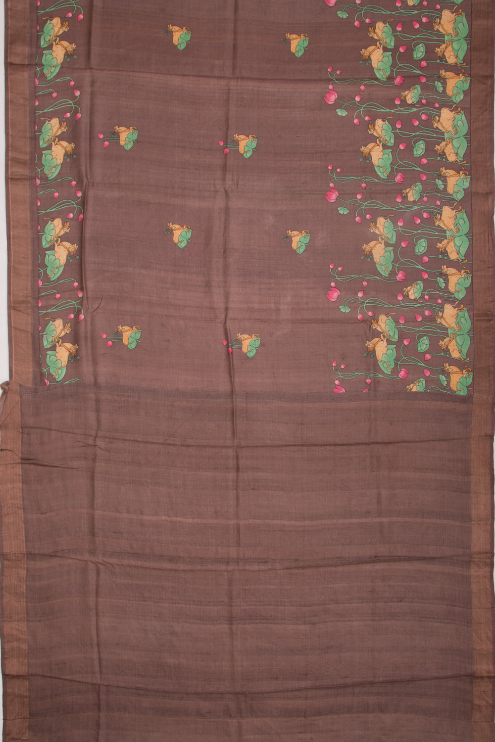 Tussar Pichwai Printed Brown Saree