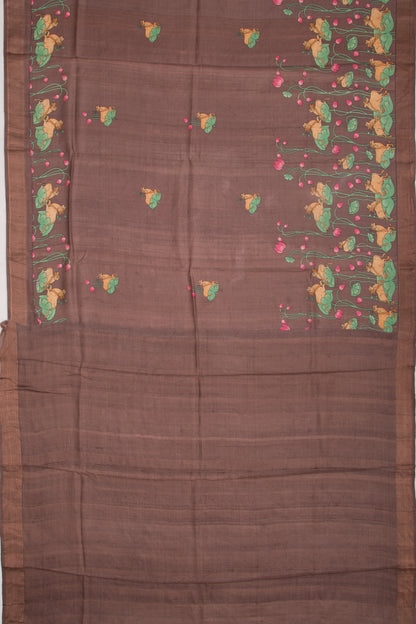 Tussar Pichwai Printed Brown Saree