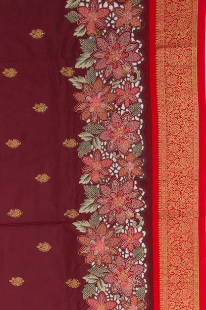 Kanchipuram Silk Butta Maroon Saree With Cut Work Border