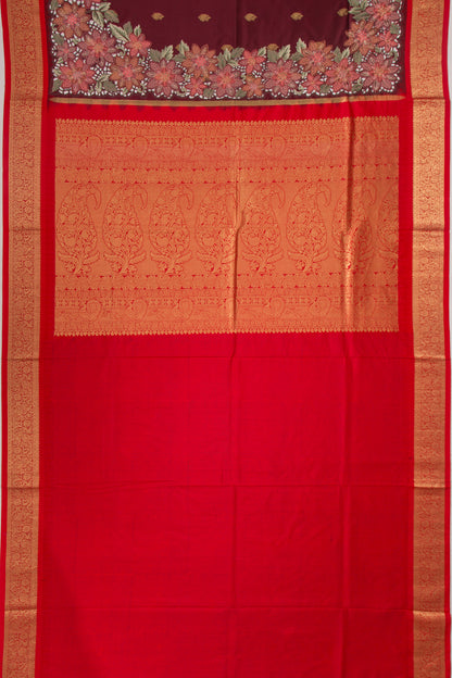 Kanchipuram Silk Butta Maroon Saree With Cut Work Border
