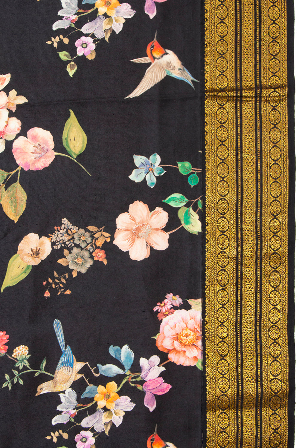 Kanchipuram Silk Floral Printed Black Saree